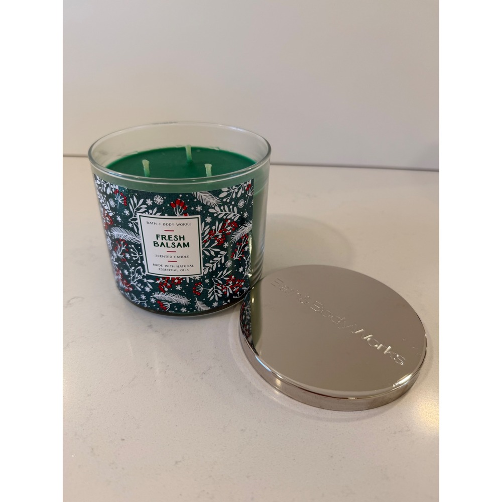 Bath & Body Works Fresh Balsam 3-Wick Scented Candle 14.5 oz Holiday Green Wax
